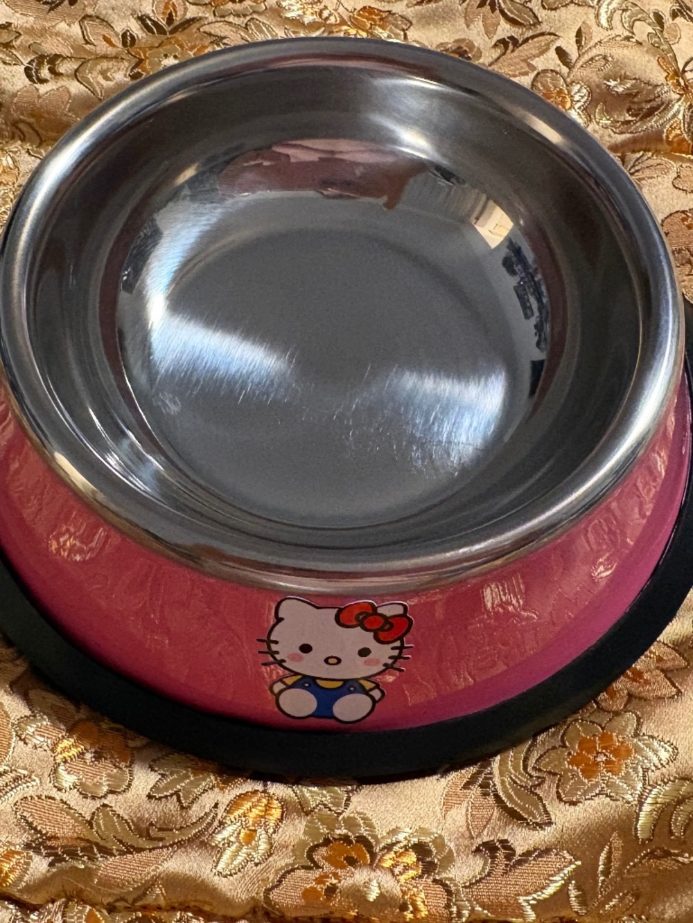 Pink Hello Kitty Stainless Steel Cat Bowl Anti-Skid Food Water Dish